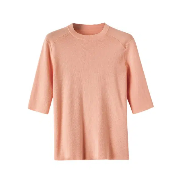 晚白 时尚减龄气质打底衫百搭纯色圆领棉质针织衫 女款