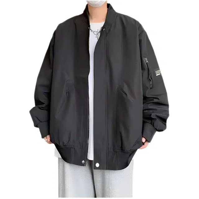 木木兔 美式潮牌贴标工装外套男士宽松大码青年学生棒球服飞行员夹克 男款