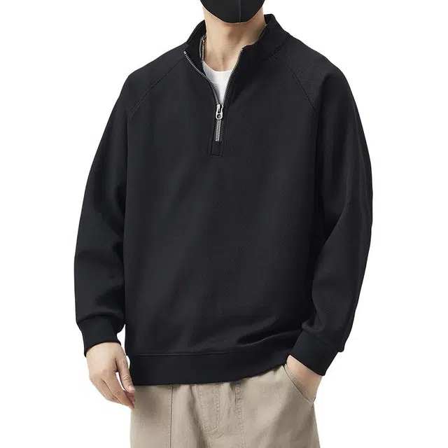 协协乐 立领男士春秋季宽松套头上装冬季外套休闲打底衫纯色上衣小众款卫衣 男款