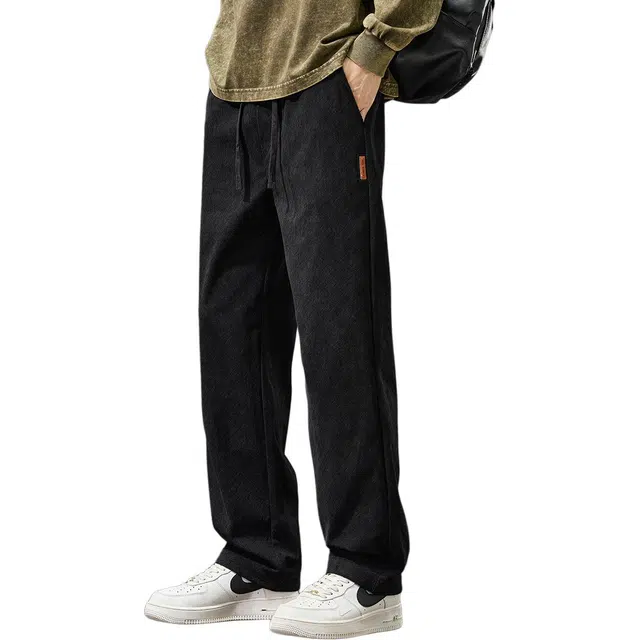 协协乐 复古龙鳞纹秋冬季美式潮牌宽松直筒阔腿高街垂感裤子青少年男潮流百搭运动长裤休闲裤 男款