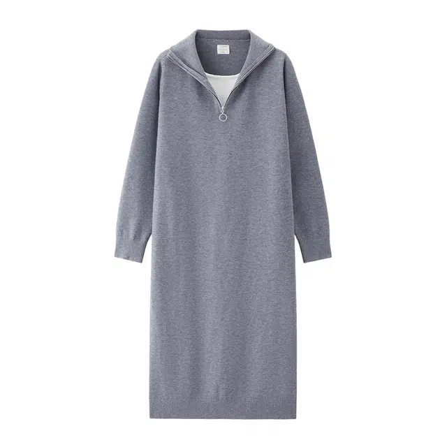 佐丹奴 格雷系假两件撞色海军领长袖连衣裙 女款