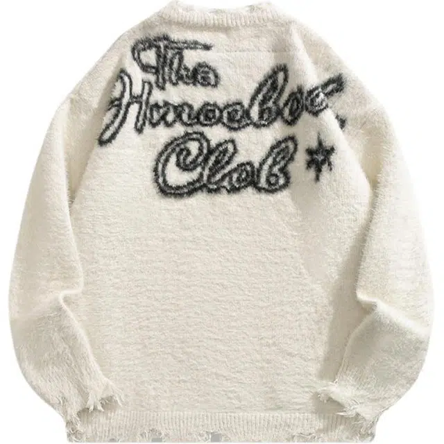 地界二 街头毛边撞色提花复古学院风设计感小众慵懒风针织衫 男款