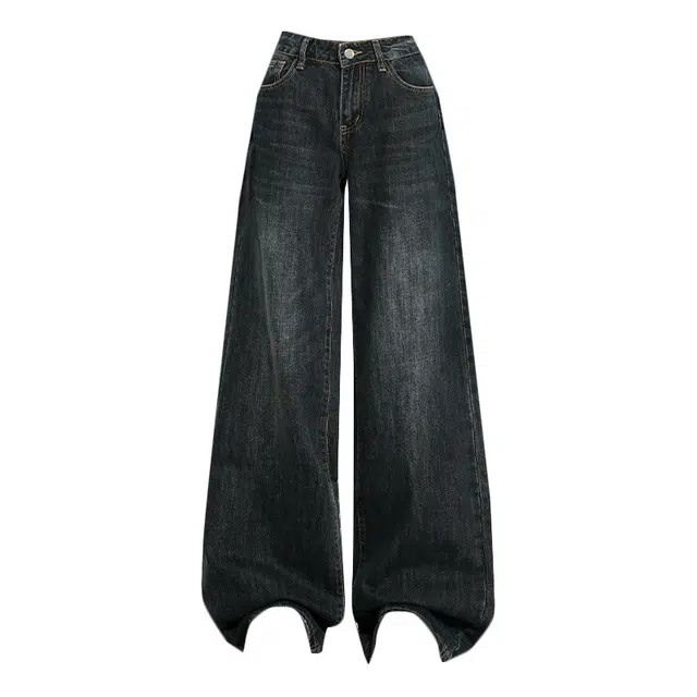 拾籍 时尚设计慵懒显腿长高腰宽松显瘦直筒百搭阔腿牛仔裤 女款