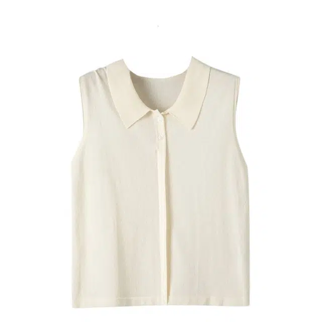 晚白 翻领设计内搭减龄高弹力针织衫 女款