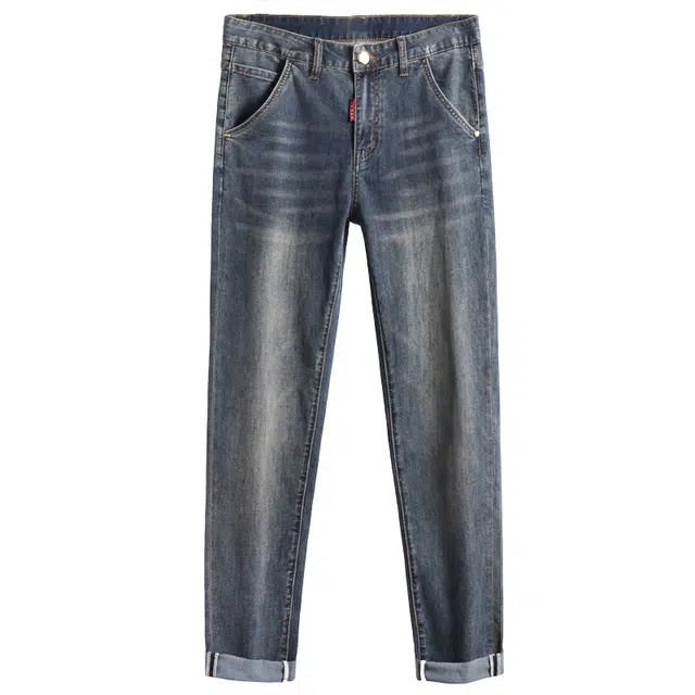 特斯型 高档男士复古潮牌韩版修身弹力小脚裤休闲百搭长裤九分裤牛仔裤 男款