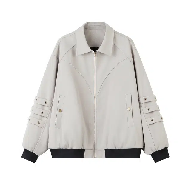 海底小纵队 美式复古简约纯色户外工装拼接设计感时尚百搭宽松休闲翻领落肩长袖潮男痞帅运动防风耐磨飞行员外套夹克 男女同款