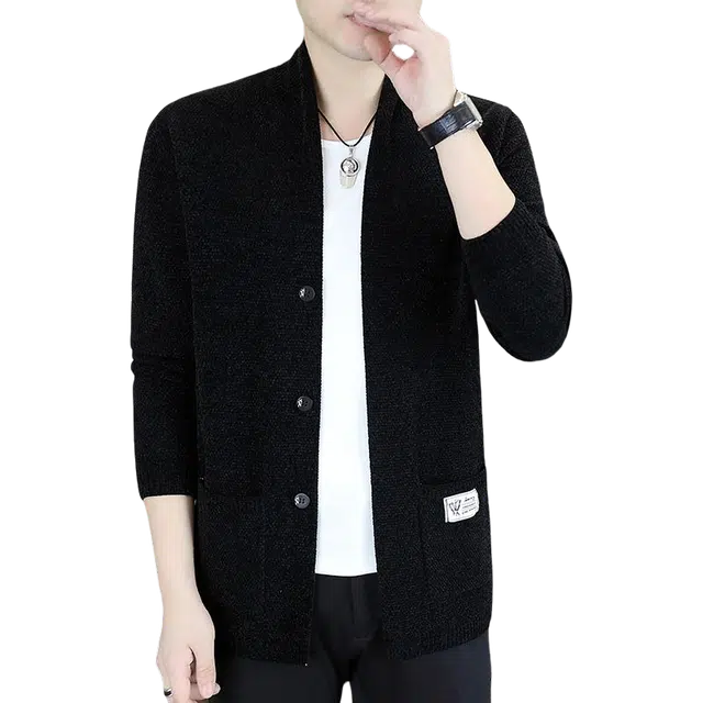 百胜狐 百胜狐秋冬男中长款线衣开衫韩版帅气青年潮流风衣外套针针织衫 男款
