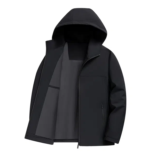 卡丹狄诺 秋季休闲纯色连帽长袖外套时尚户外运动登山简约舒适透气耐磨防风夹克 男款