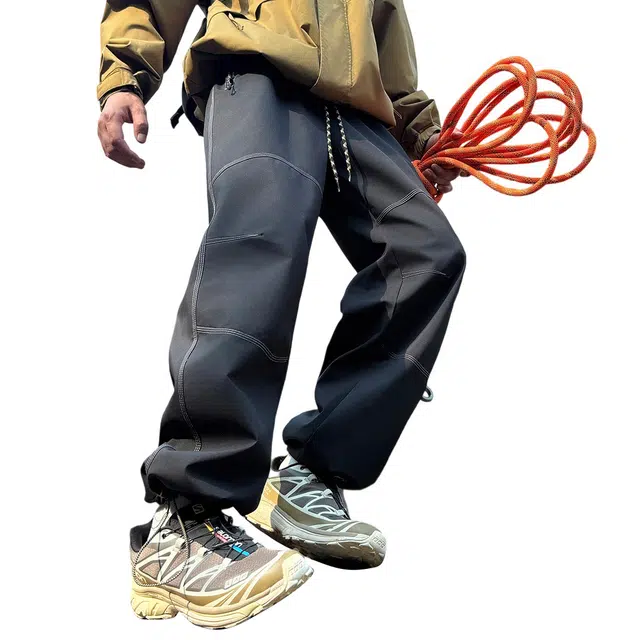 顶峰保罗 防风防水户外骑行美式登山大口袋纯色伞兵褶皱运动直筒裤无性别主义山系工装弹力显高显瘦百搭高街阔腿垂感休闲裤 男女同款