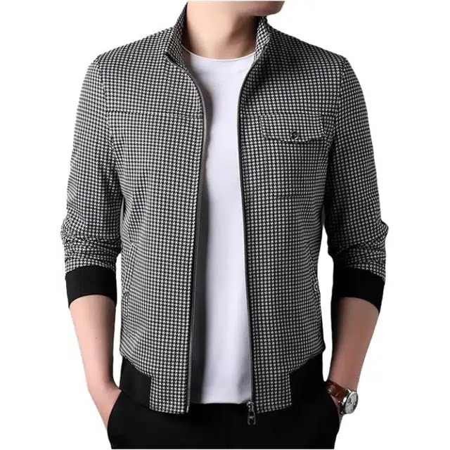 太子龍 高档品牌立领千鸟格中青年长袖夹克外套 男款