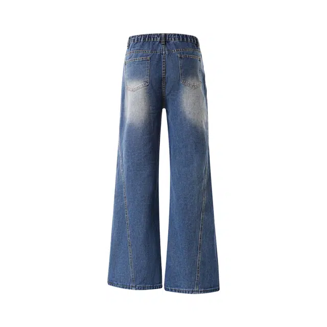 明尼凯 美式复古泼墨抓痕设计做旧水洗破洞毛边满印磨白解构高级感炸街潮牌宽松百搭潮流痞帅直筒显高显瘦牛仔裤 男女同款