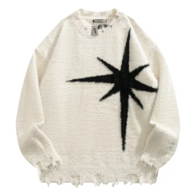 地界二 街头毛边撞色提花复古学院风设计感小众慵懒风针织衫 男款