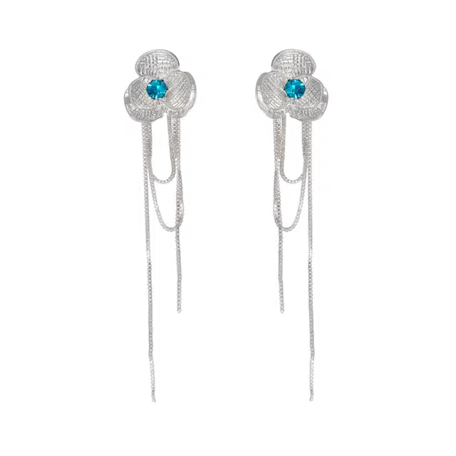 澜耀 蓝钻花蕊流苏耳饰 气质轻奢个性时尚百搭长款 合金 耳环 女款