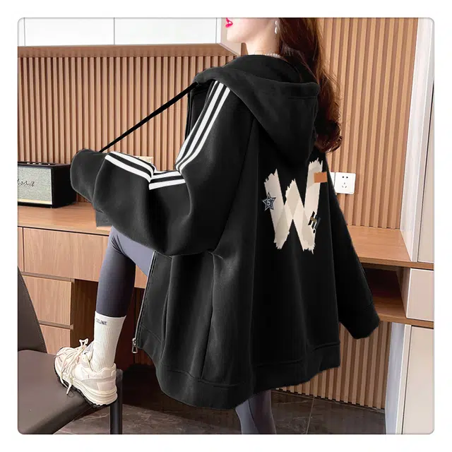 丝絮丝绸 学院风时尚通勤款连帽开衫外套卫衣 女款