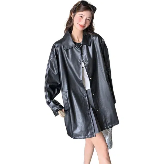 稻草人 韩版复古休闲高级感酷飒风外套皮衣 女款