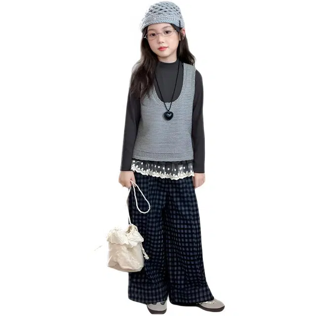 天才小熊休闲运动套装 女童春秋季毛线马甲 大童潮牌小孩衣服 小女孩短袖洋气时髦 舒适帅气轻便