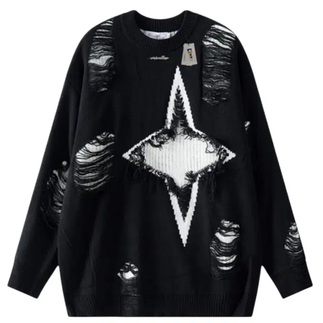 地界二 镂空假两件鹿毛绒小众潮流创意设计感情侣针织衫 男款