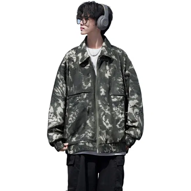 太子龍 美式高街时尚百搭宽松扎染夹克 男女同款