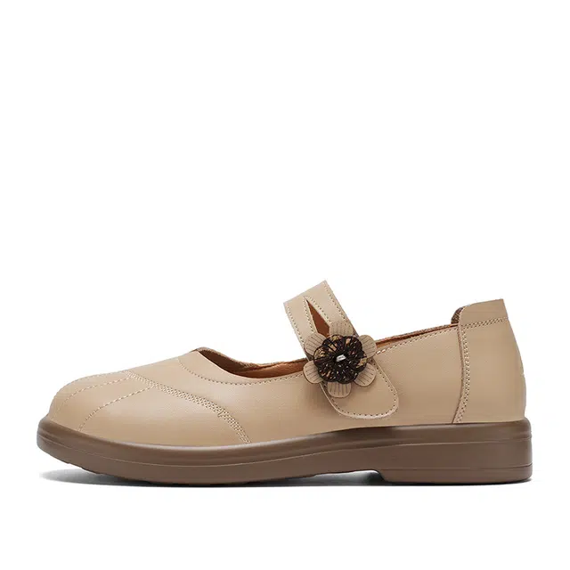 足力健 合成革牛剖层革 经典 优雅  复古 舒适 简约 百搭 时尚休闲皮鞋 妈妈鞋 女