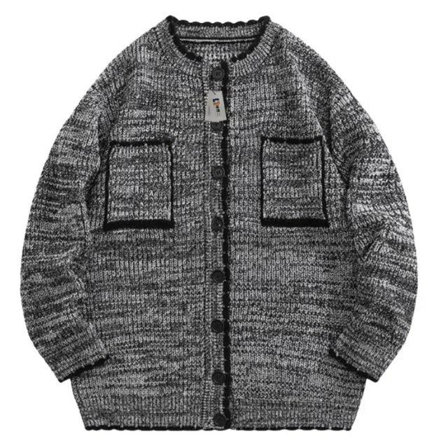 地界二 秋季小众小香风外套慵懒风软糯开衫港风复古潮针织衫 男款