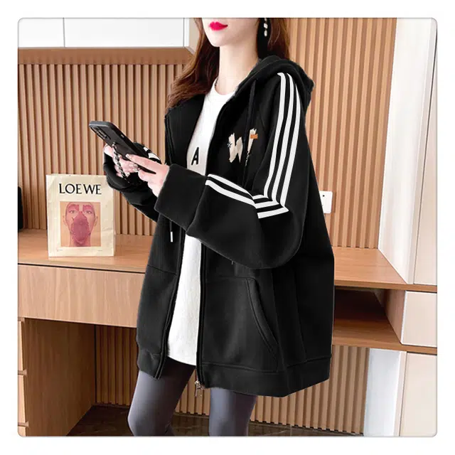 丝絮丝绸 学院风时尚通勤款连帽开衫外套卫衣 女款