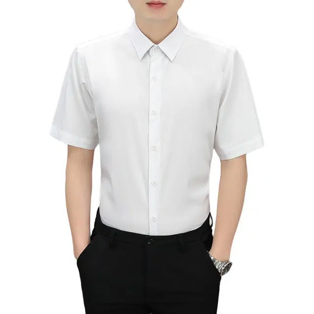 百胜狐 百胜狐顺滑男夏季冰丝无痕桑蚕丝工作服白衬衣休闲薄款夏装短袖衬衫 男款