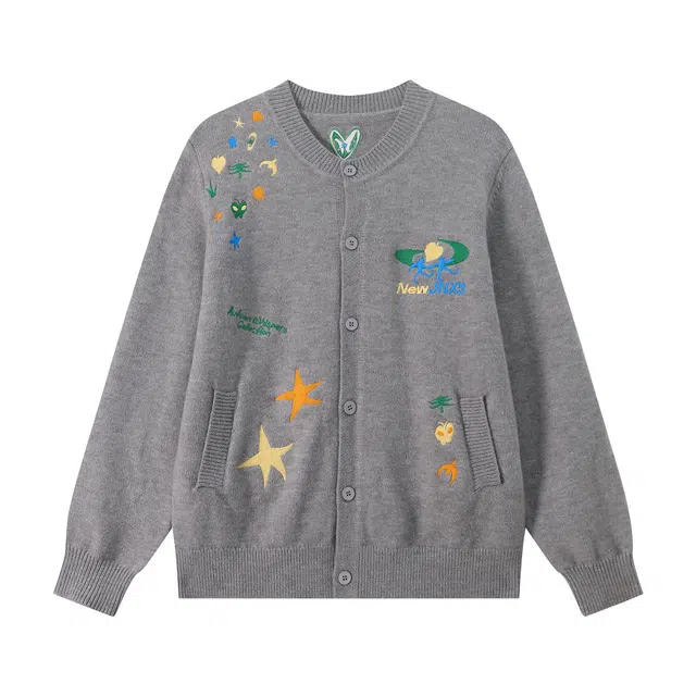 江南先生 公园私奔计划趣味重工立体刺绣宽松舒适开衫情侣秋扣子毛衣 男女同款