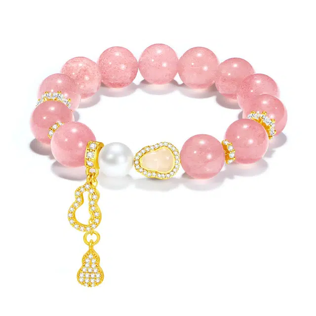 【普陀山官方已过香】 普陀山文创 鎏光粉彩浪漫之石招桃花红鸾心动遇佳人新中式福气满满精致显白时尚转运珠#好运 草莓晶 手串 女款