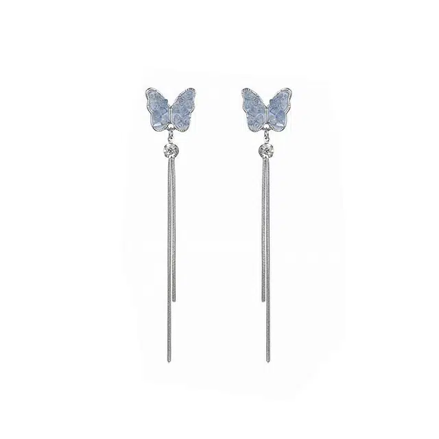 澜耀 高级感蓝色水晶蝴蝶耳坠 轻奢大气小众长款耳饰#好运 合金 耳环 女款