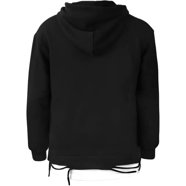 华夏儿女 高品质重磅美式潮流高街下摆破碎风小众配项链假两件休闲舒适宽松连帽通勤百搭纯色解构主义卫衣 男女同款