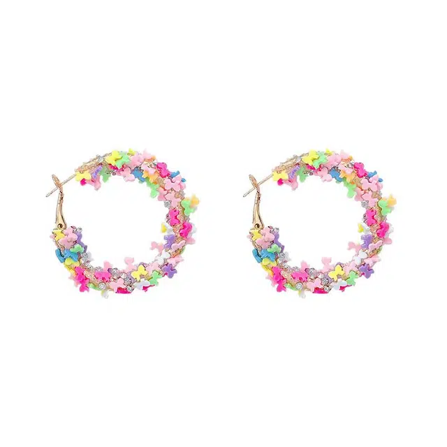 澜耀 彩色多巴胺花朵耳圈 度假小清新甜美可爱小众耳饰 合金 耳环 女款