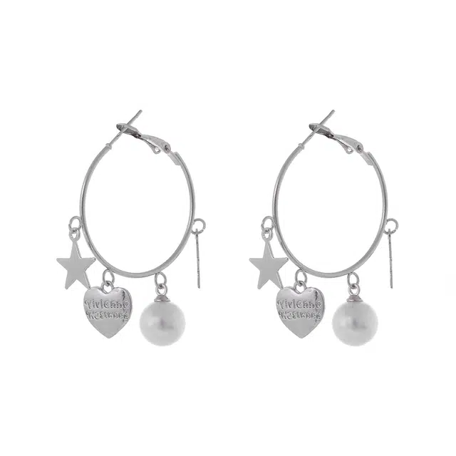 澜耀 爱心星星冷淡风耳圈 假日风小众设计高级感时尚耳饰 合金 耳环 女款