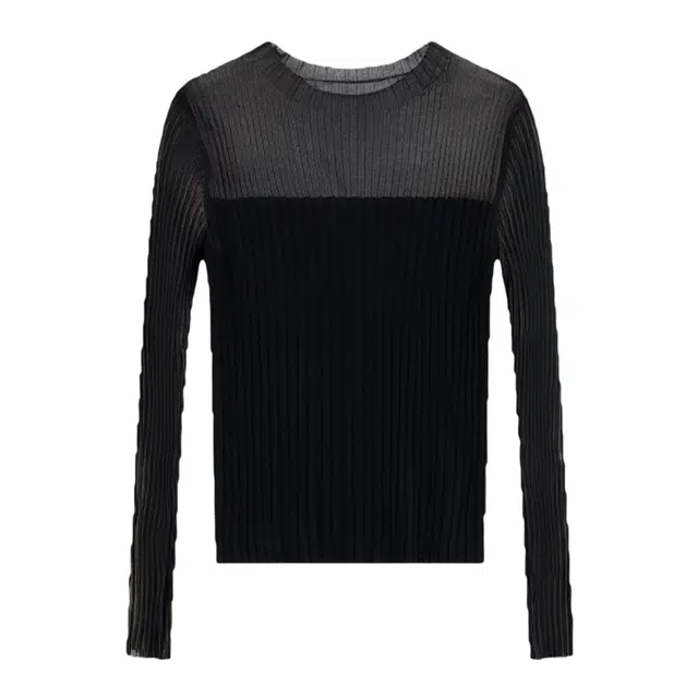 潞优野 优雅简约半高领通用半透明蕾丝修身显瘦打底衫秋季针织衫 女款