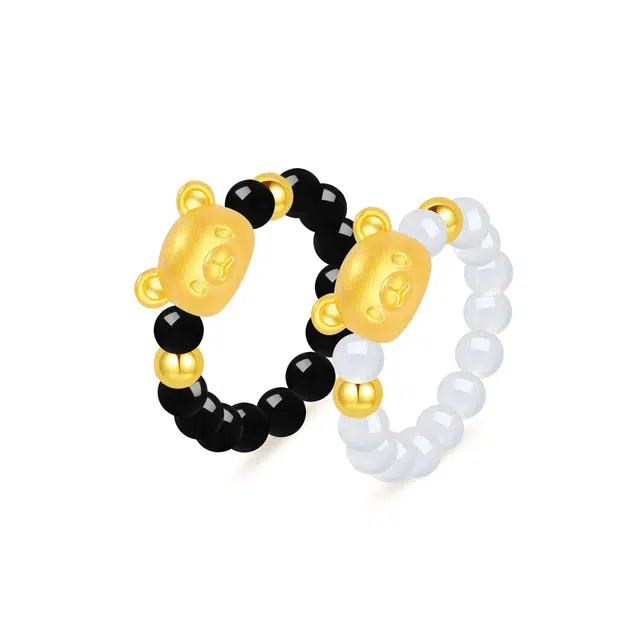 【S999足银|甄选高品质】 金师傅 轻松小熊对戒 招财萌趣可爱甜蜜饰爱 浪漫气质百搭小清新 小众轻奢高级#好运 玛瑙 戒指 男女同款情侣款