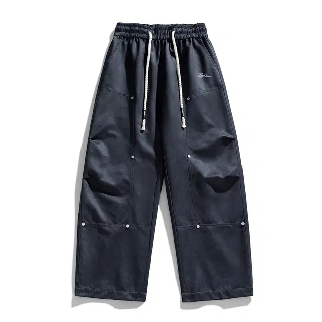 黑恐龙 美式街头高级感字母印花纯色宽松时尚百搭简约舒适中腰直筒垂感无性别主义日常通勤长裤休闲裤 男女同款