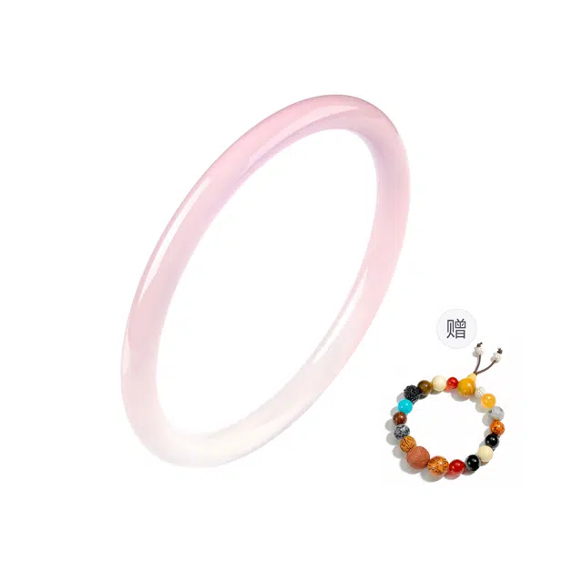 珍·尚银 中国黄金 桃夭粉黛玉镯 半粉叮当镯 新中式清新气质一步一响 旗袍汉服百搭 小众轻奢礼盒装 玉髓 手镯 女款