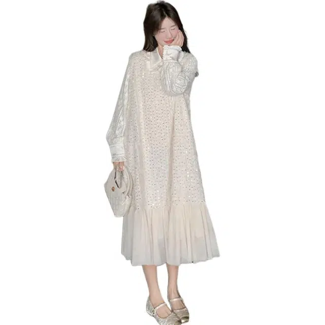 袋鼠 小香风亮片背心裙法式蕾丝上衣两件套裙装套装 女款