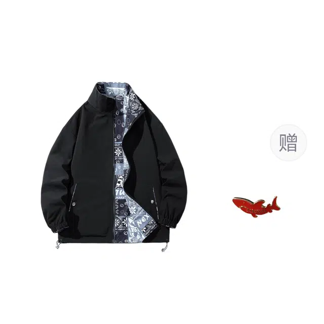 大白鲨 双面穿韩版休闲潮流外套男修身男装印花百搭夹克 男款