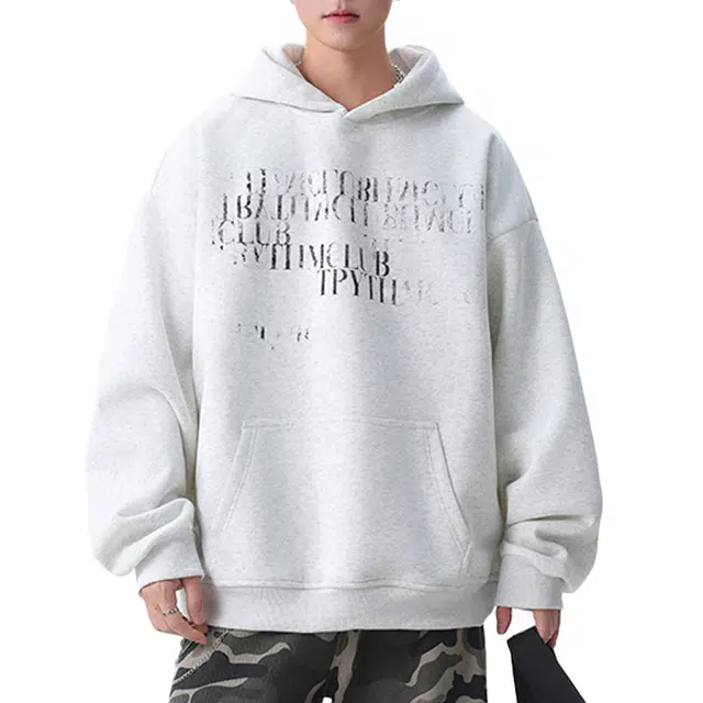 艾梵斯贝 美式复古潮流艺术体字母印花小众设计款无性别日常通勤百搭高街风宽松休闲时尚简约韩风欧巴连帽卫衣 男款