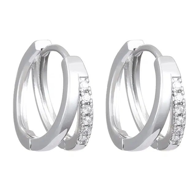 清脆小溪 超闪双圈耳饰圆形多层简约高级感几何小众时尚轻奢风痞帅百搭 合金 耳环 男女同款情侣款