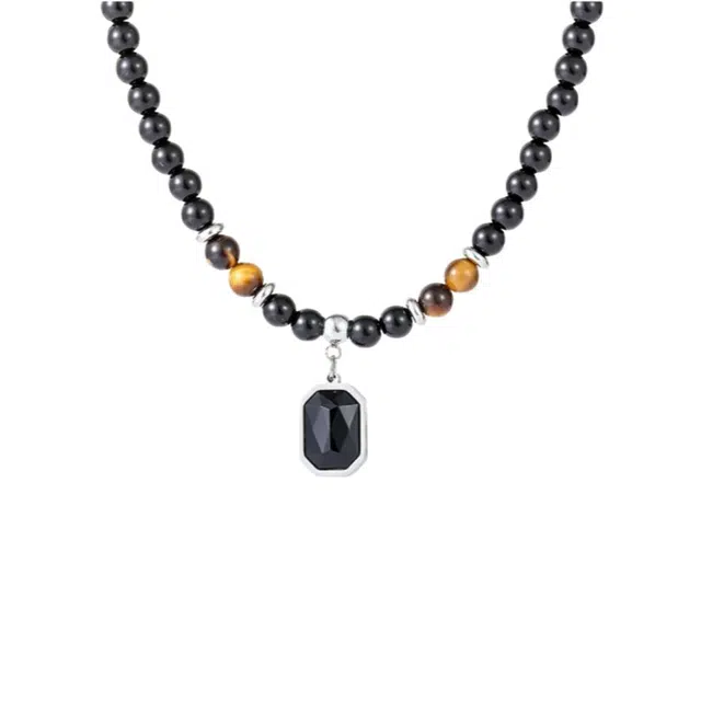 子婳 新中式复古国风招财转运珠潮方牌时尚百搭#好运 黑曜石 项链 男款