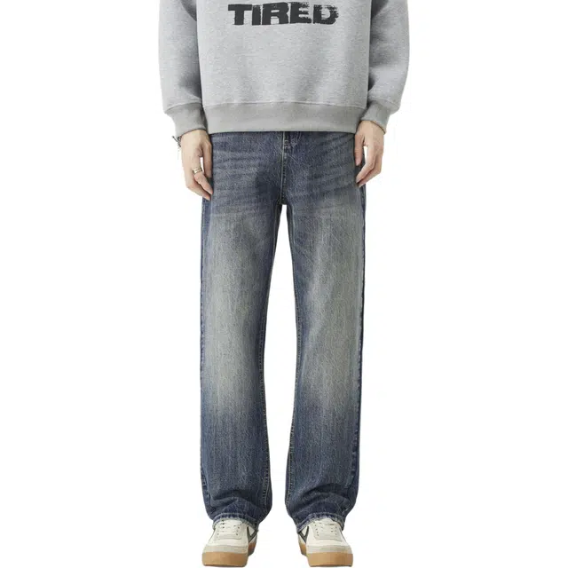 潮人榜 秋冬美式高街复古重工水洗高级感长裤子潮牌百搭宽松直筒潮流时尚休闲怀旧高端牛仔裤 男女同款