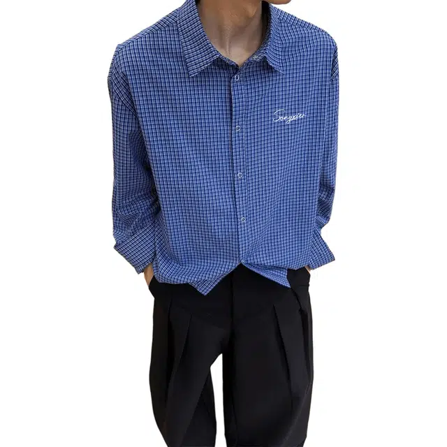 颂希尔 美式高街下摆抽绳格子长袖衬衣外套春秋宽松休闲潮流百搭上衣衬衫 男女同款