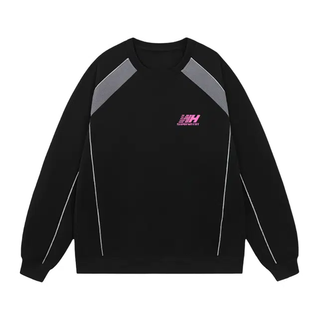 吾皇猫 美式复古学院风简约百搭印花基础款圆领套头时尚拼色休闲棉质宽松无性别穿搭长袖卫衣 男女同款