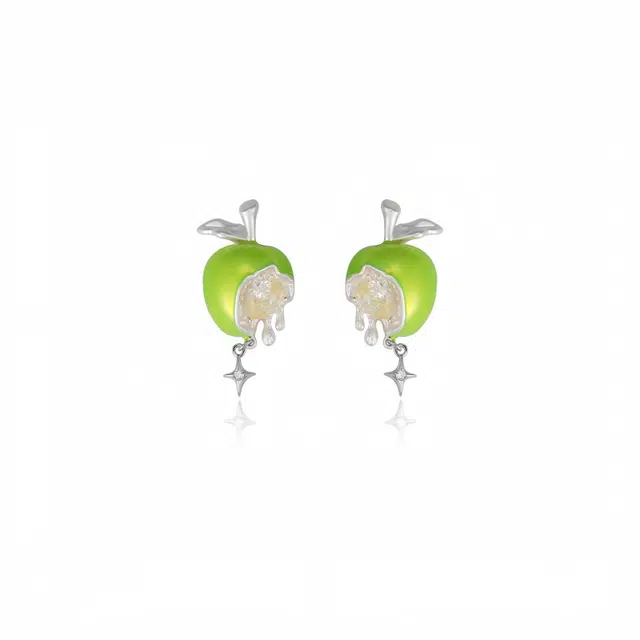 阿葱饰品 青苹果耳饰 幸运果多巴胺甜酷风轻奢设计高级感 优雅气质甜美时尚浪漫少女心时髦唯美个性百搭#好运 合金 耳环 女款