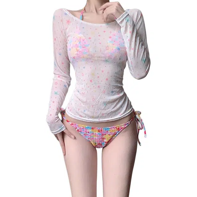 淑好百 小胸聚拢小碎花三角分体泳衣 女款