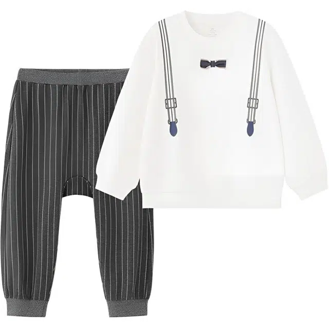英氏休闲运动套装 圆领条纹秋季印花百搭 儿童款