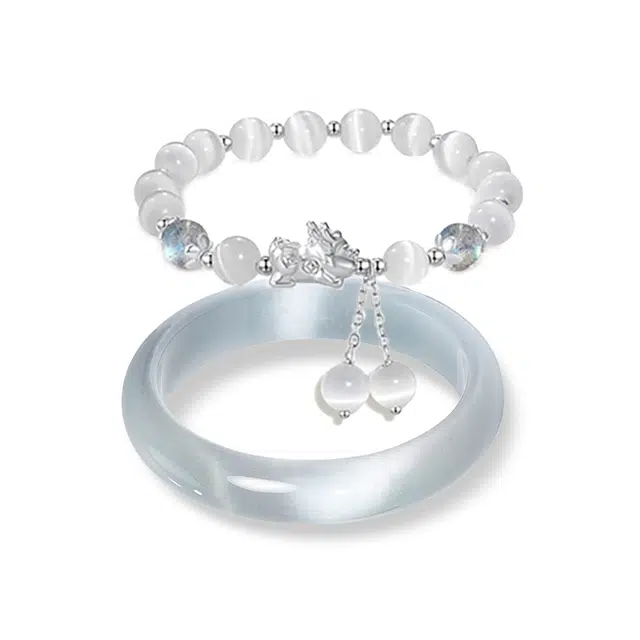 九隆古 莫比乌斯 白月光小众古色古香素圈叮当 新中式水润古典气质清冷宫廷风旗袍汉服国风氛围感 玻璃猫眼 手镯 女款