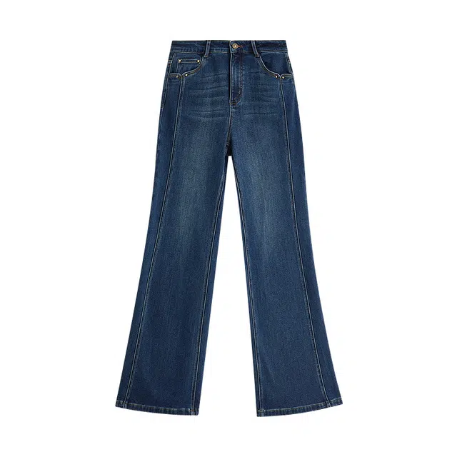 茵曼 复古分割抓毛喇叭百搭潮流垂感质感基础宝藏显瘦微喇早秋穿搭阔腿平价气场入秋时尚氛围牛仔裤 女款