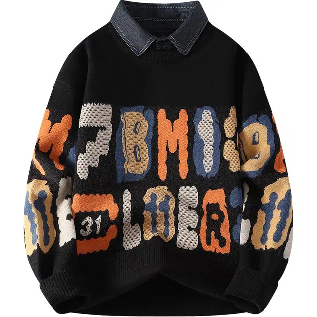 百胜狐 百胜狐男秋冬季衬衫领男士打底衫青少年加绒保暖毛线衣针织衫 男款